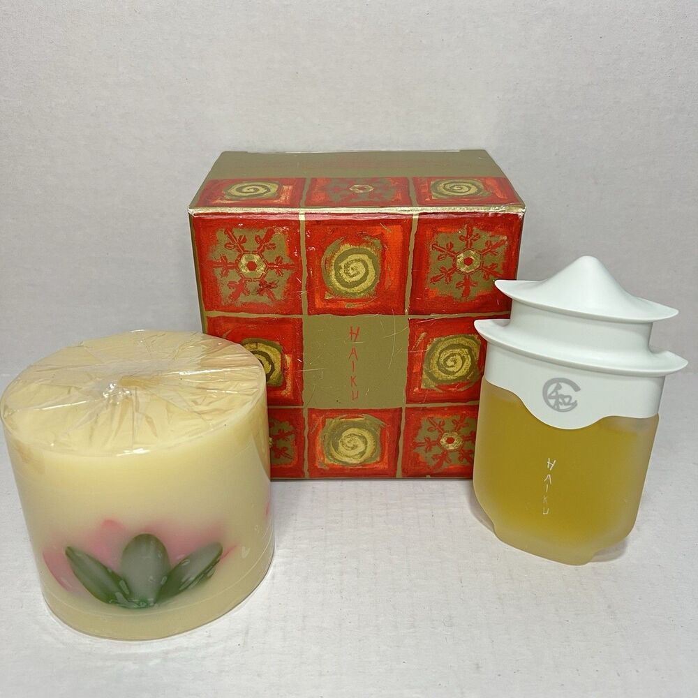 Vtg Avon Haiku Gift Set Parfum Spray 1.7  Fl. oz. & Scented Candle